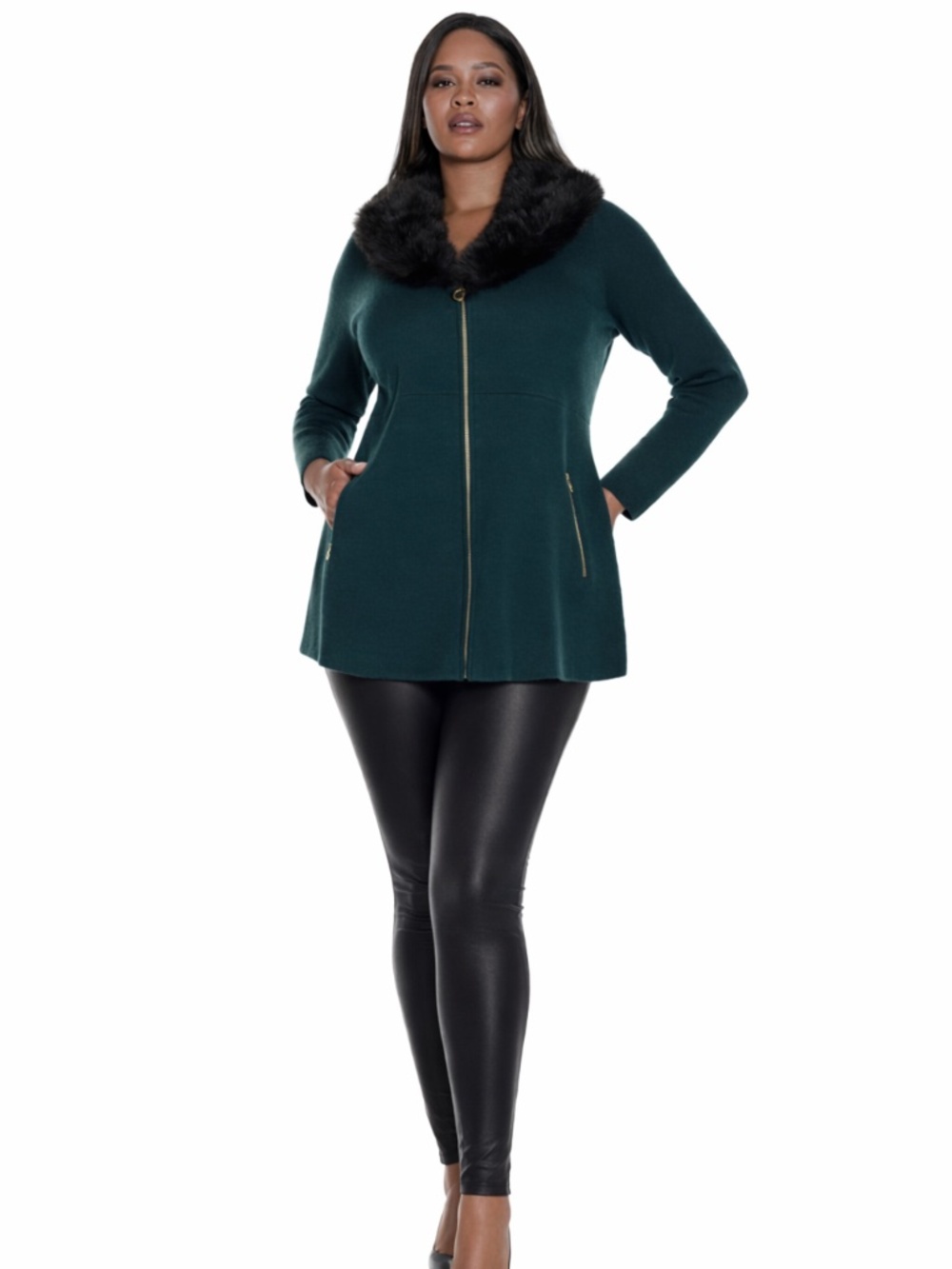 Belldini Black Label Plus Size 1X Faux Fur Collar Cardigan NWT